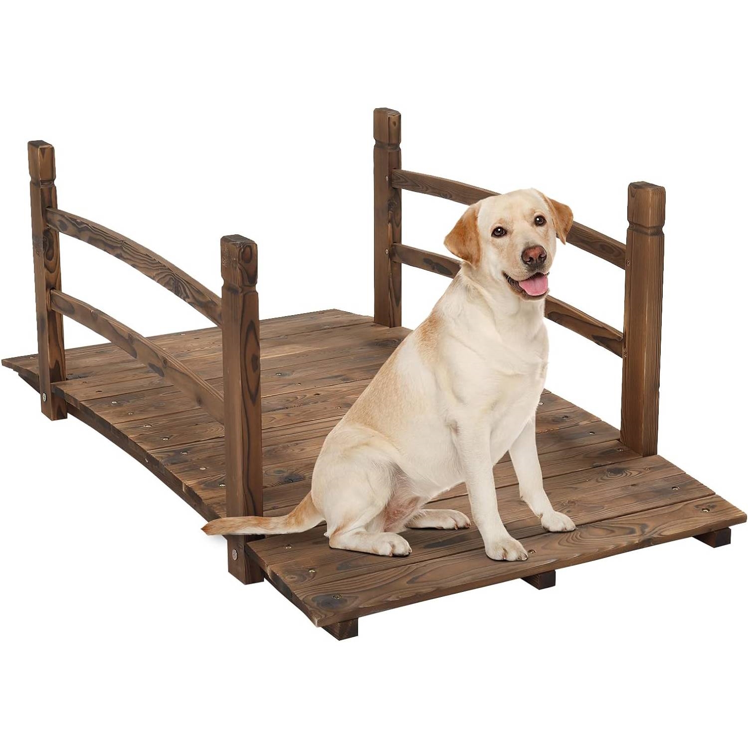 Outdoor 4-ft Wooden Garden Bridge (Color: Brown)