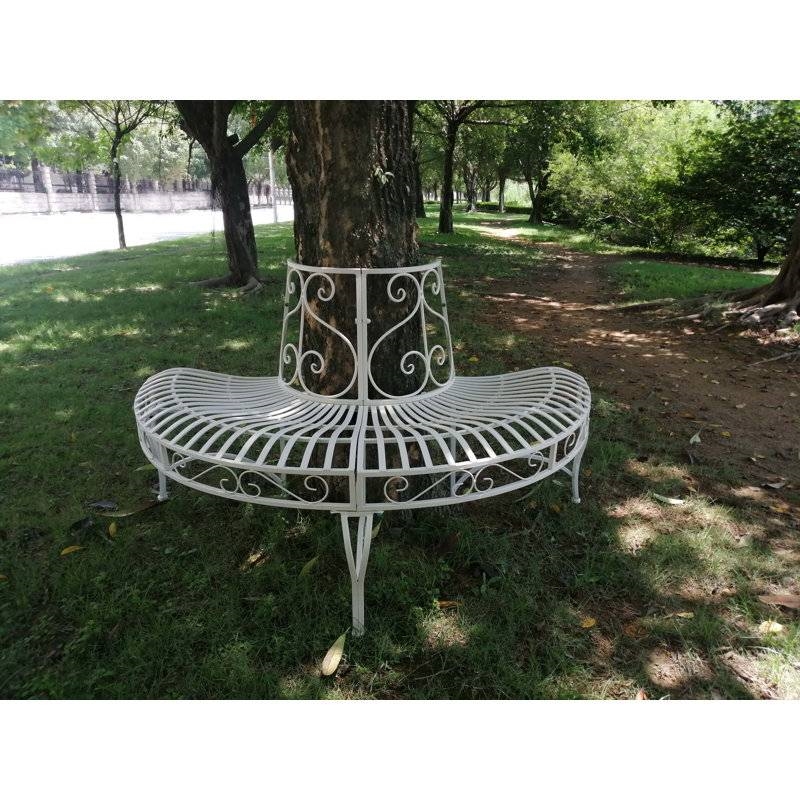 Half-Circle Outdoor Powder Coated Aluminum Tree Bench (Color: White)