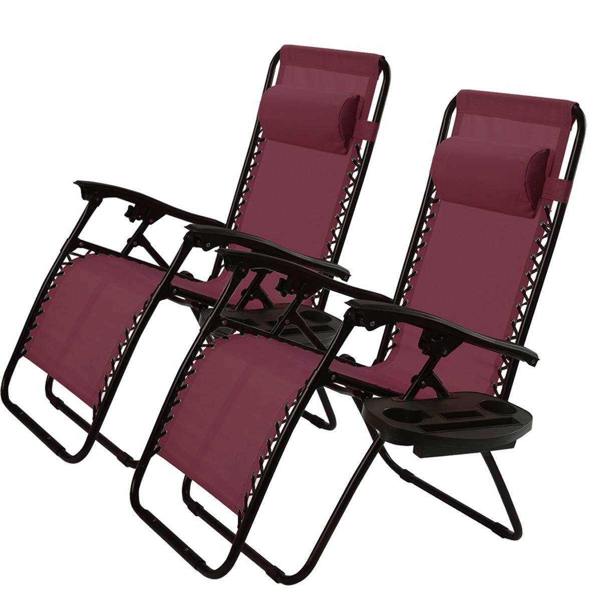 Set of 2  Folding Outdoor Zero Gravity Lounge Chair (Color: Burgundy)