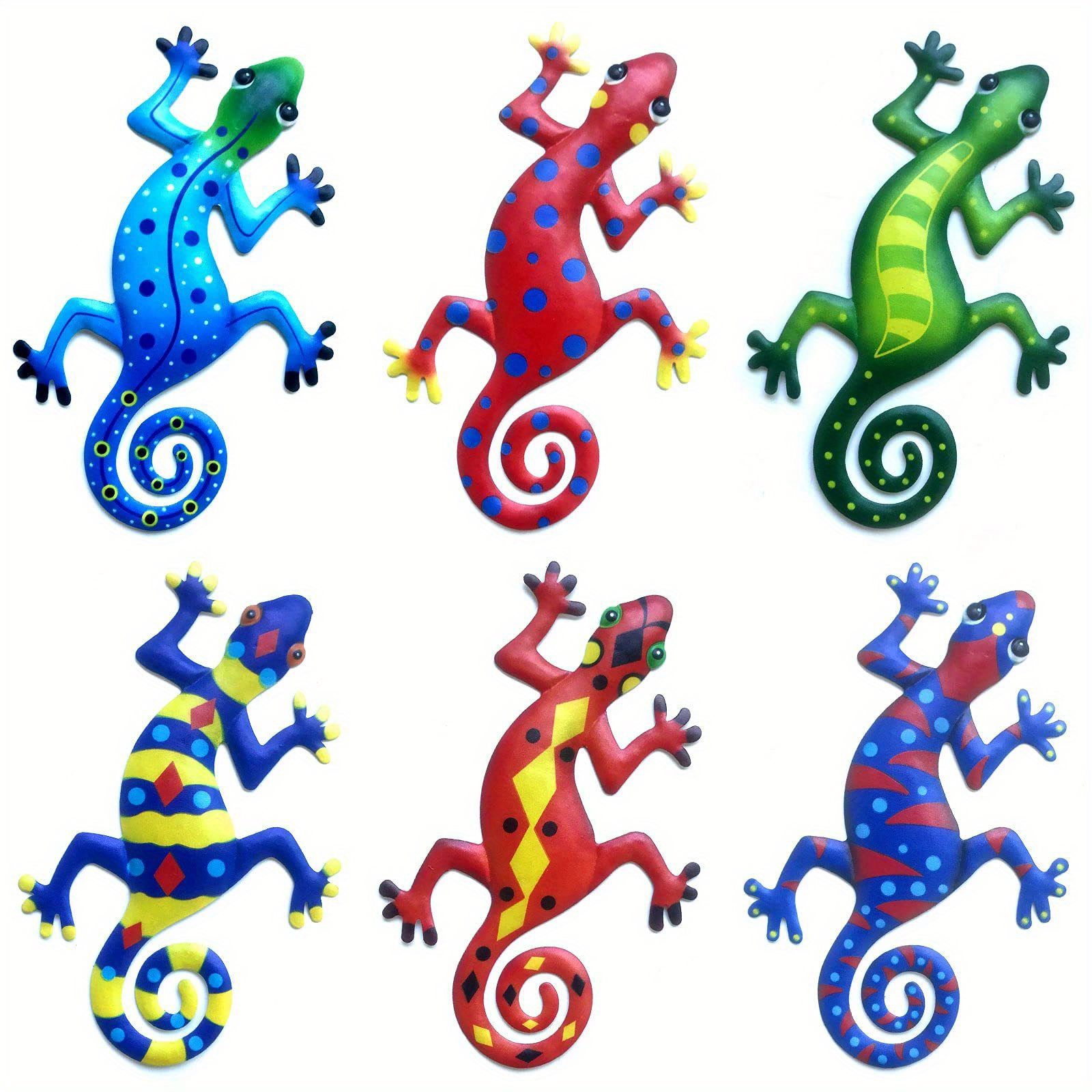 1pc Metal Gecko Wall Art Decor, Inspirational Sculpture Hanging, Farm Garden Lawn Decor, Home Decor, Room Decor, Front Door Yard Decor (Style: 6pc/set)