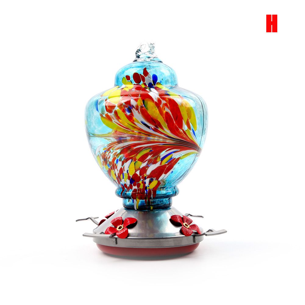 Hummingbird Feeder for Outdoors Hand Blown Colorful Glass Feeder with Ant Moat Gardening Supplies Bird Feeder Ant Proof (Color: H)