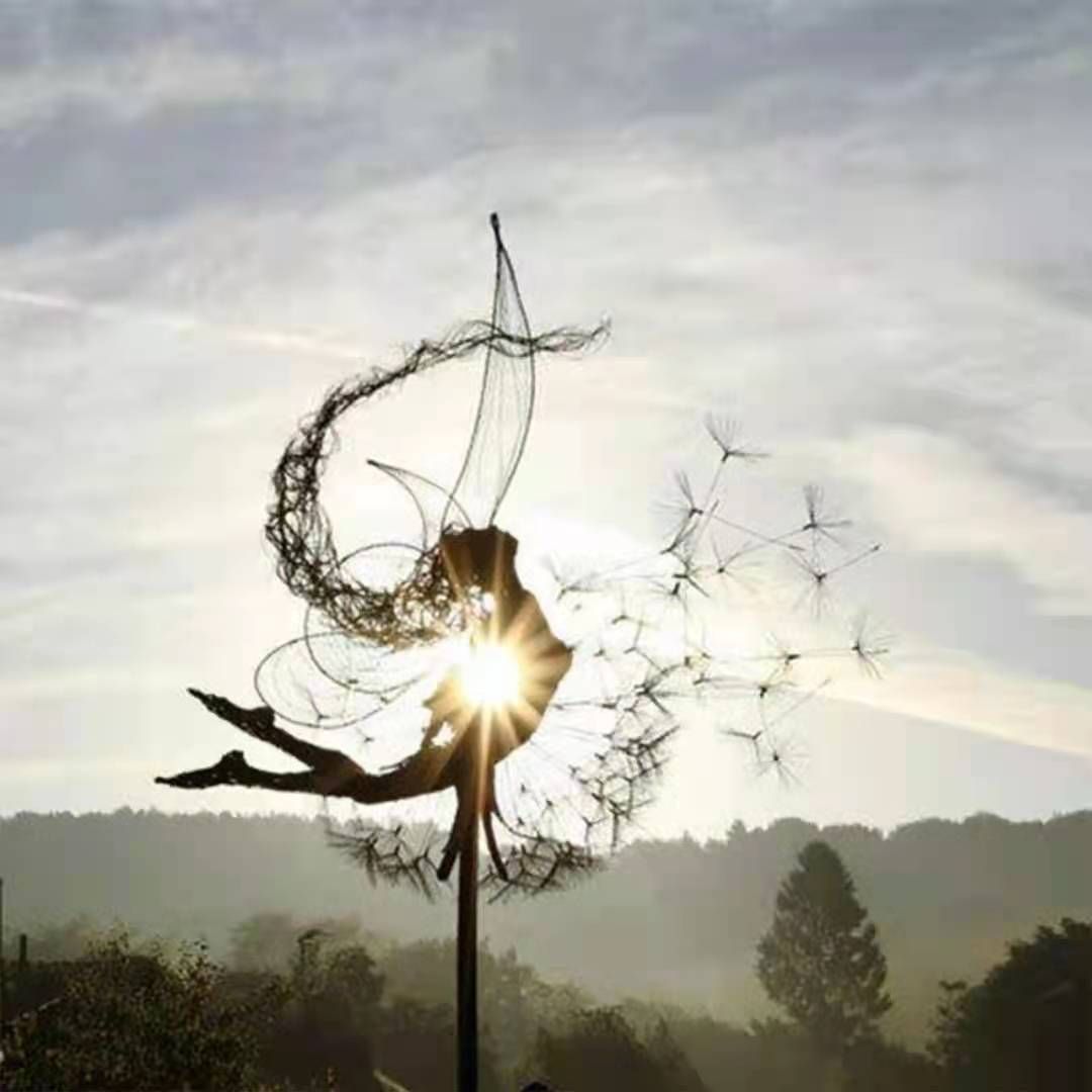 Dandelion Figurine Fairies Pixies Dancing Fairy Statue Steel Wires Fairy Garden Miniature Sculpture Mythical Garden Yard Decor (Color: H)