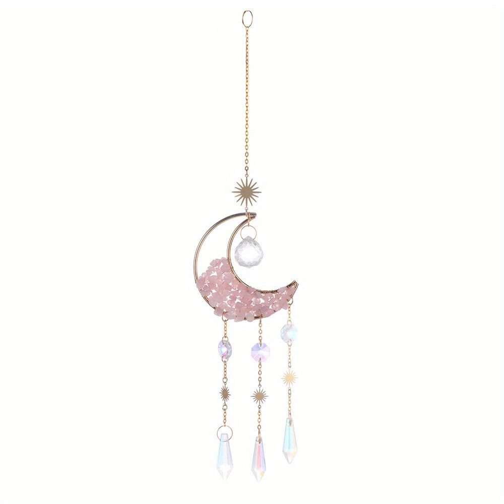 1pc Rainbow Maker Sun Catcher - Indoor/Outdoor Window Prism Moon Mini Dream Catcher with Crystals and Healing Stones - Garden Tree Decorations (size: Pink)