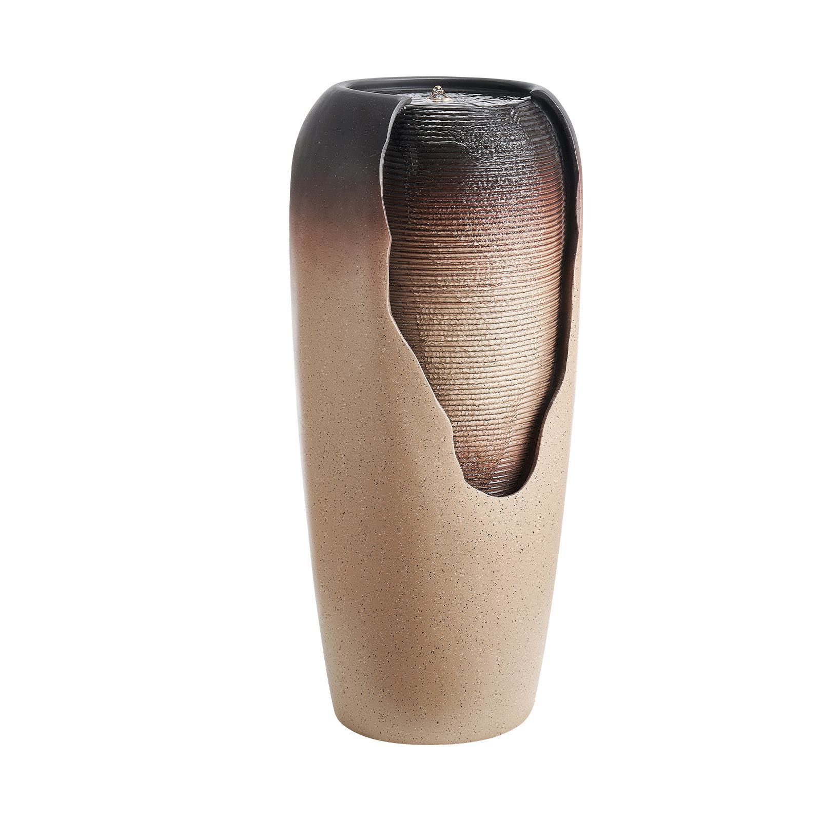 Outdoor Water Fountain, 30.71 in Height Fountain and Waterfall, 1-Tier Floor Standing Glazed Jar Style Fountains with LED Light and Pump (Default: Default)