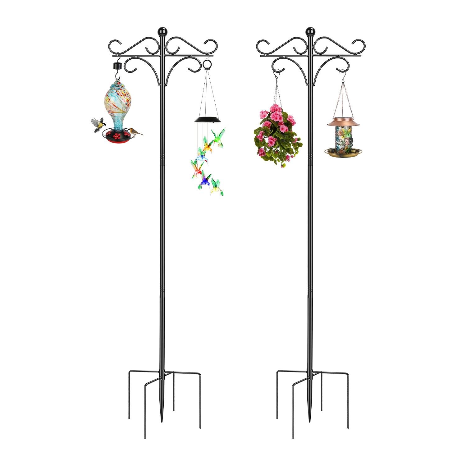 Outdoor Shepherds Hook Adjustable Height Metal Garden Hanger with 5-Prong Base & Double Hooks for Bird Feeders, Lanterns, Wedding Patio Decor  for Bir (size: 76in)