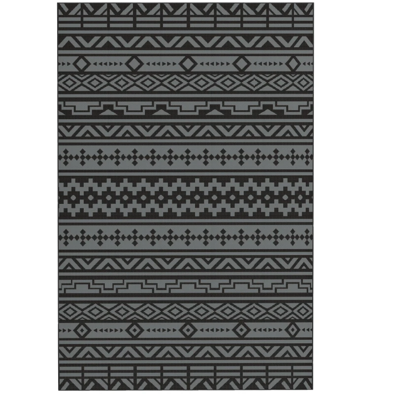Reversible Outdoor Rug, Waterproof Plastic Straw with Carry Bag, 6' x 9', Black & Gray Geometric Wall (size: 6' x 9)