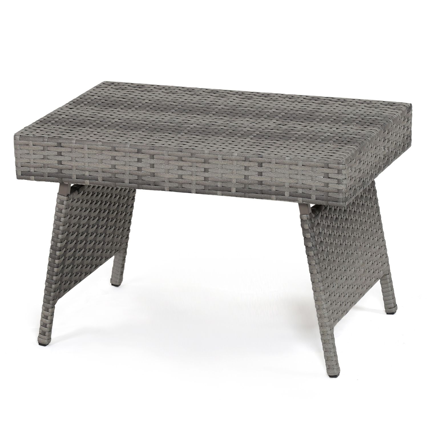 Folding Patio PE Rattan Side Coffee Table Garden Furniture (Color: Gray)