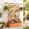 Wooden Planter Box with Lattice Trellis Raised Garden Bed Privacy Screen with Flat Roof