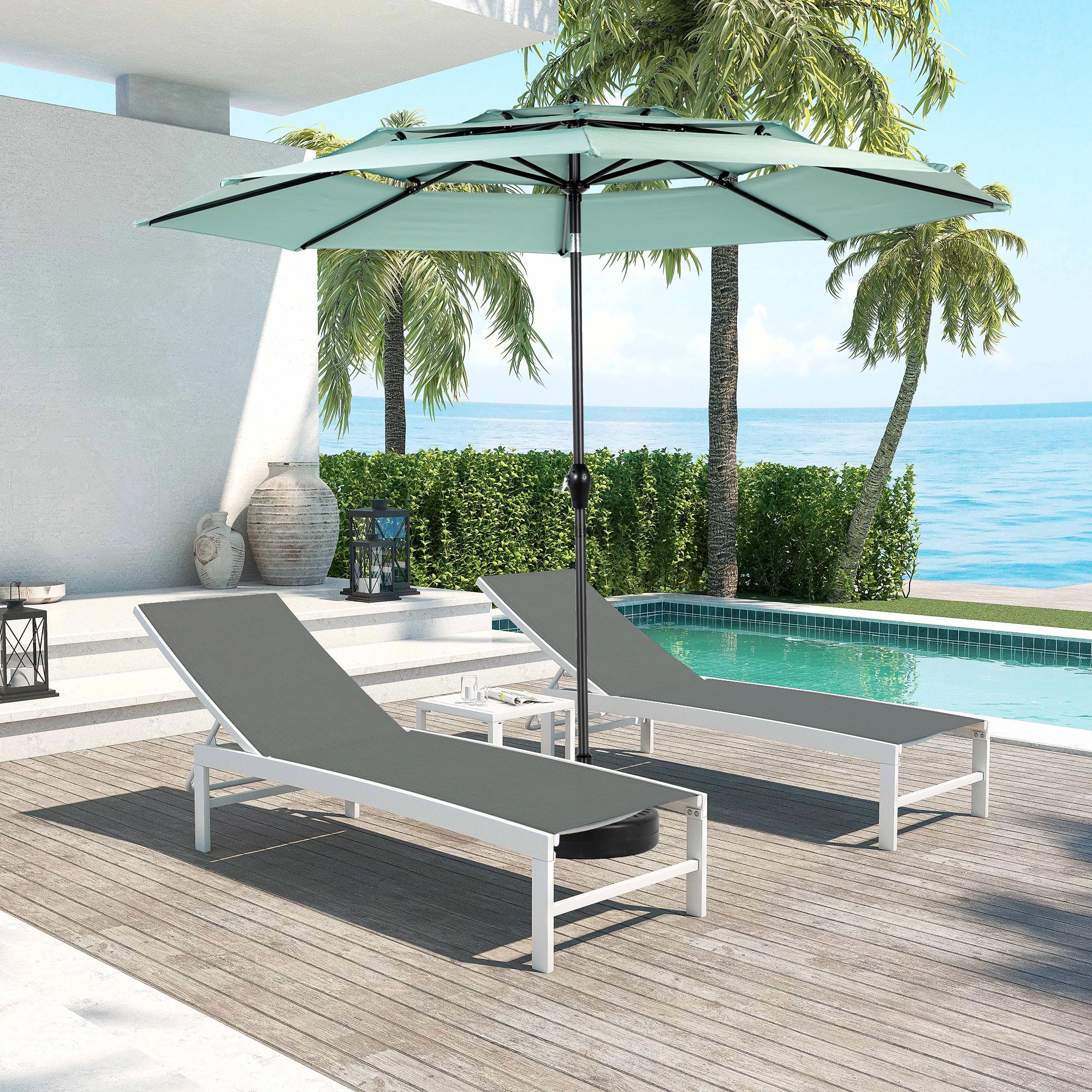 Aluminium 10ft 3 Tier Auto-tilt Umbrella ,Outdoor Patio Umbrella - Market Table Pool Deck Umbrella (Base Not Included) (Color: light green)