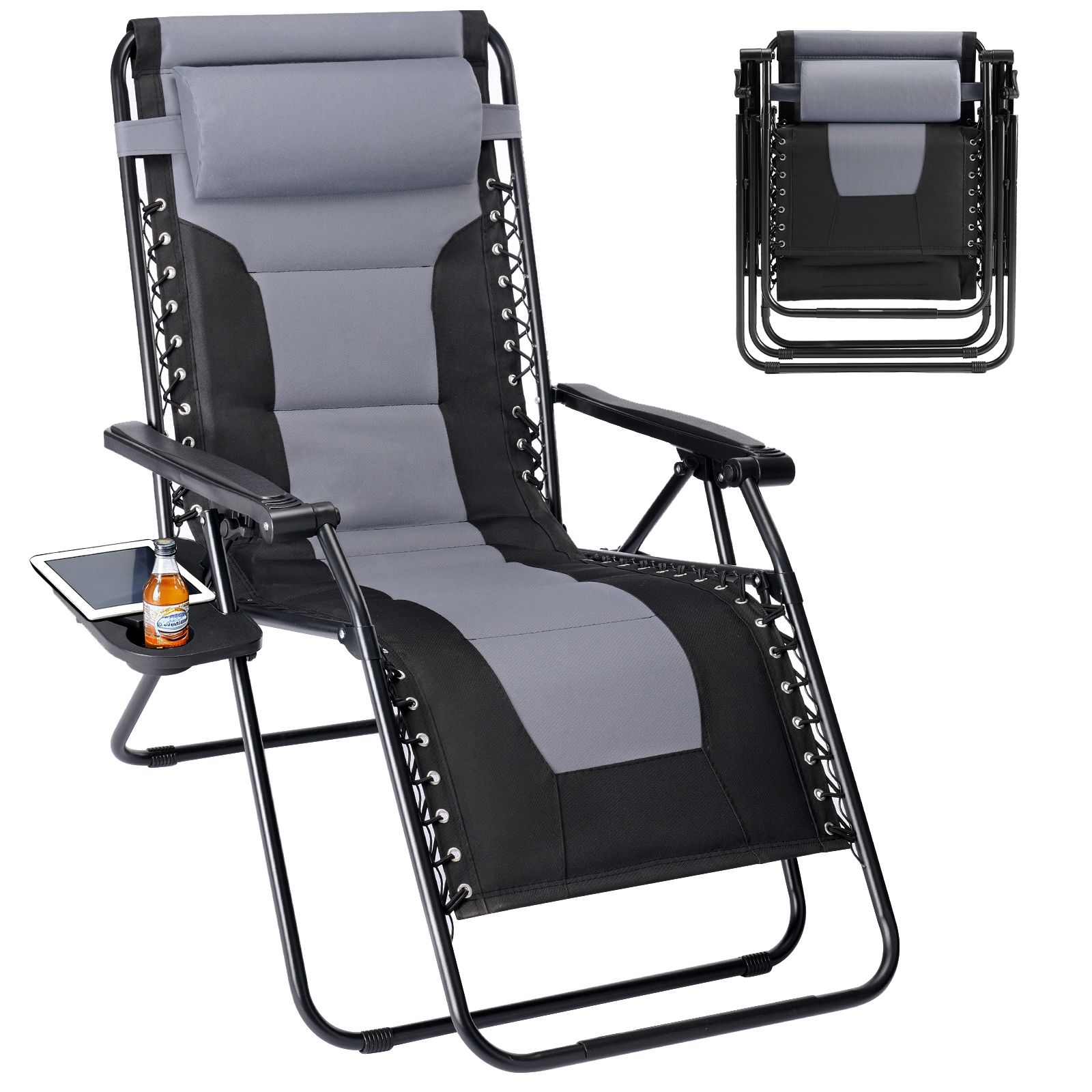 Sleeve-encased zero-gravity chair, heavy-duty outdoor recliner, foldable anti-gravity outdoor leisure chair (Color: black grey)