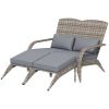 Wicker Adirondack Chair for 2 with Cushions & Footrests, PE Rattan Double Chaise Lounge Chair, Fire Pit Chair for Porch with High-back, Wide Armrests,