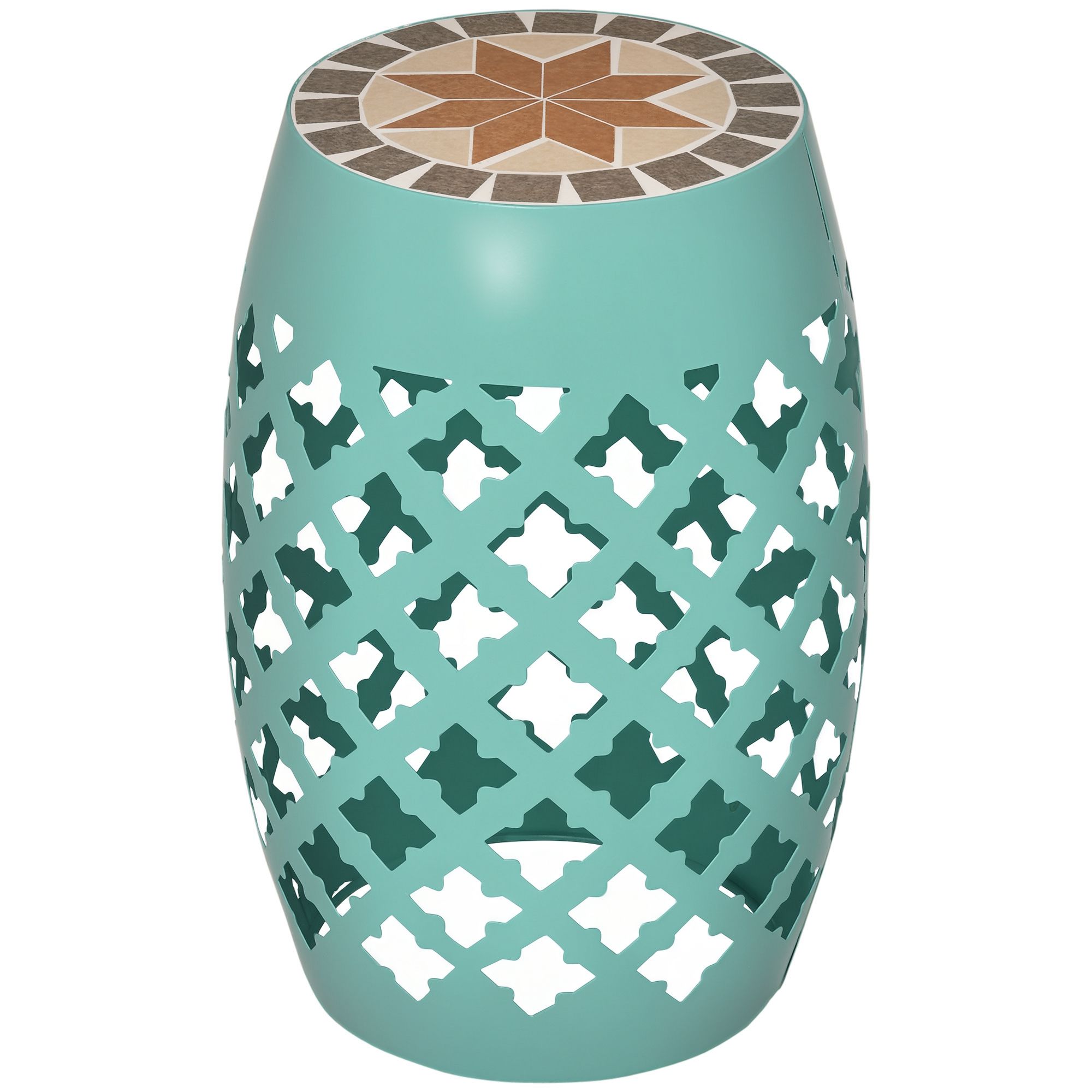 12" Patio Round Side Table, Outdoor Footstool, Garden Mosaic Accent Side Table, Plant Stand, Blue (Title: default title)