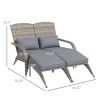 Wicker Adirondack Chair for 2 with Cushions & Footrests, PE Rattan Double Chaise Lounge Chair, Fire Pit Chair for Porch with High-back, Wide Armrests,
