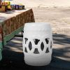 16.75 inch/17 inch/17.25 inch/17.75inch Drum Stool Ceramic Side Table Hollow White Cutwork Traditional Garden Stool Hollow Outdoor Side Table