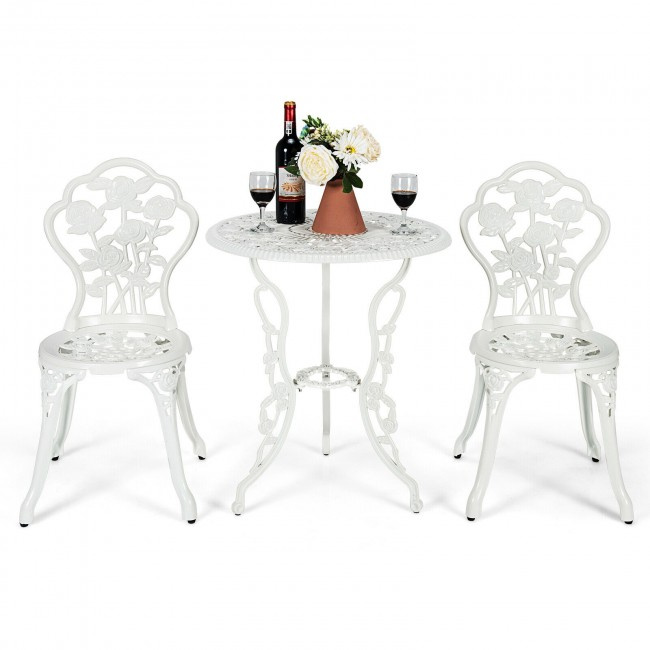 Patio Balcony Stylish Cast Aluminum Bistro Bar Table  Chair 3 Pcs Set (Color: White, size: 24 inch)