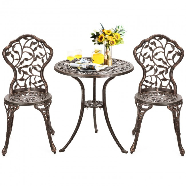 Patio Balcony Stylish Cast Aluminum Bistro Bar Table  Chair 3 Pcs Set (Color: As show the pic, size: 24 inch)